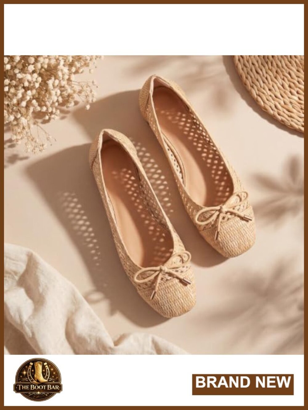 Woven Raffia Ballet Flats Square Toe Bow Slip On Comfort Dress Shoes - Picture 6 of 6